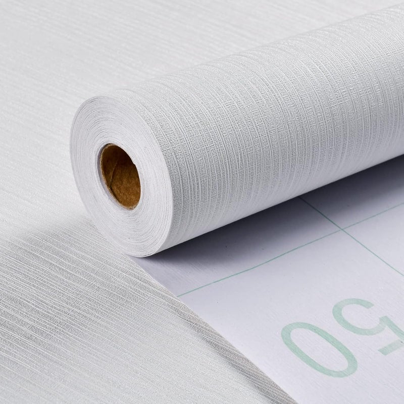 Haimin Grasscloth Textured Wallpaper 24in X 393in Fabric Contact Paper White Wall Paper Linen Peel and Stick Self-Adhesive Thick Vinyl Embossed Film Wallpaper (White) - Image 3
